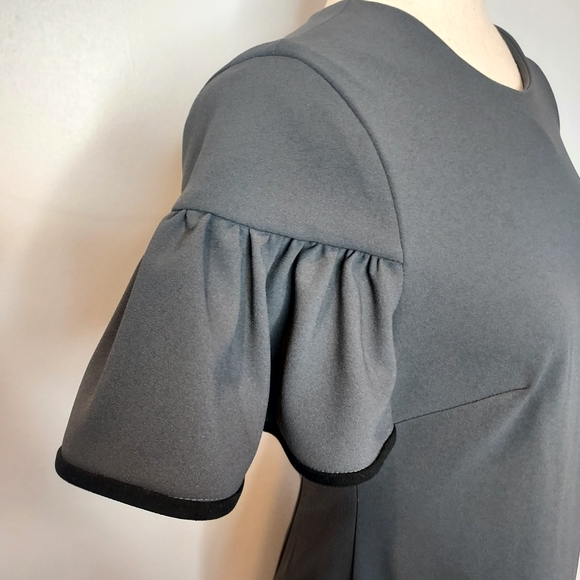 Calvin Klein Knee Length Flutter Flounce Sleeve Gray Dress, 6 - Picture 2 of 7